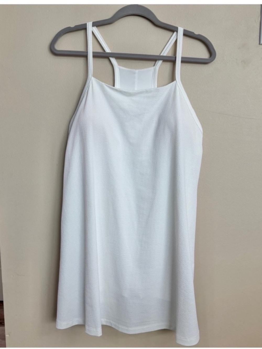 White Textured Athletic Tank Dress with Shorts